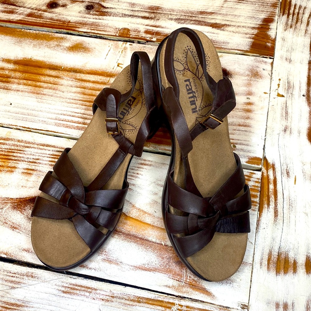 Umberto Raffini Brown Leather Wedge Sandals Size 38 / 7